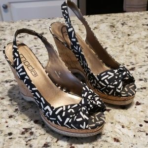 3/$20 Moda Cork Wedges Black & White, 7.5.